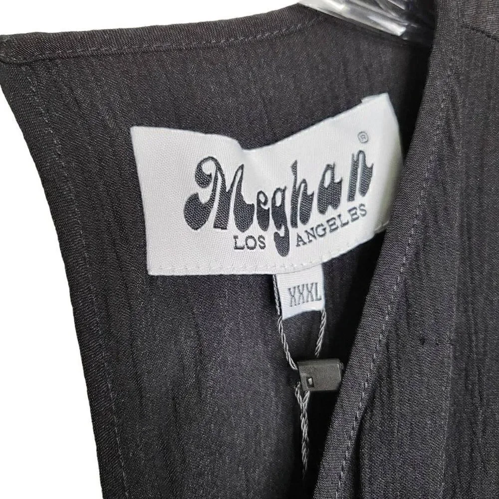Meghan LA Wonderland Jumpsuit Wide Leg Surplice V-Neck in Black Size XXXL